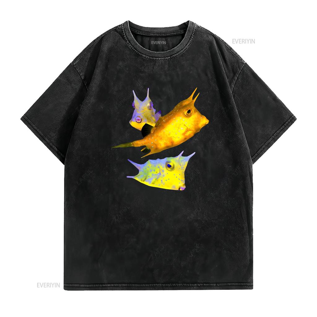 Kabeljau Fisch Salzwasser Aquarium Riffaquarium Kofferfisch Liebhaber T-Shirt vintage Gewaschen Lässig Leicht Bequem grafisch Mode