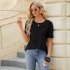 2025 New Women's U-Neck Ruffled Solid Color Casual T-Shirt Spring Summer Trendy Blouse Top for Daily Wear
