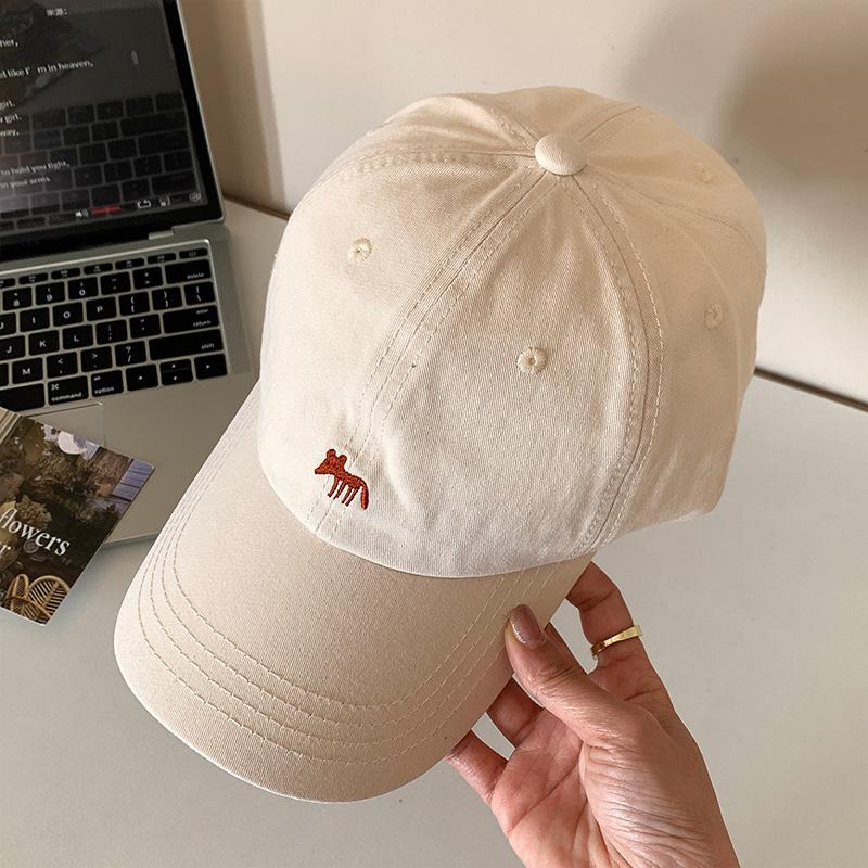Cute Fox Embroidered Blue Baseball Hat Women In 2025 Korean Edition Head Circumference Show Face Small Duck Tongue