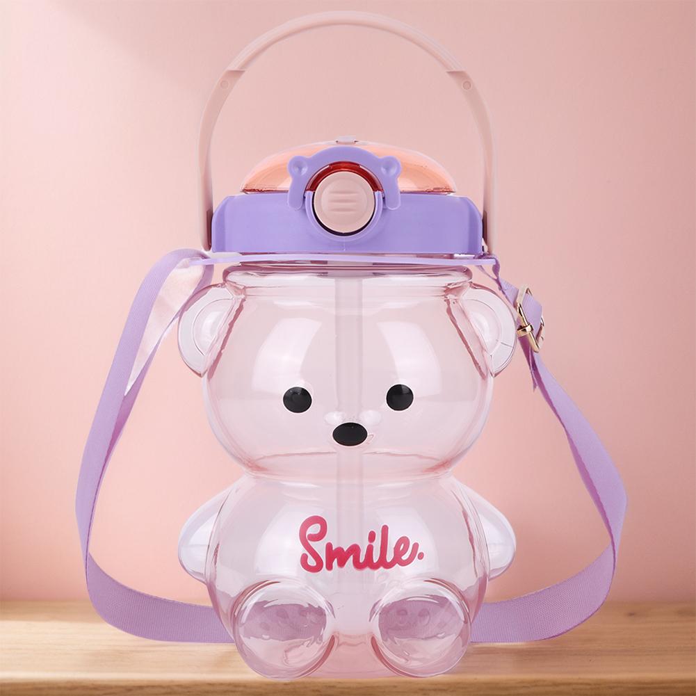 1000/1400ml Sticlă de Apă Urs cu Curea de Umăr Sticlă de Băut Urs Drăguț Portabilă de Călătorie Cană cu Pai pentru Băieți Fete Uz Zilnic