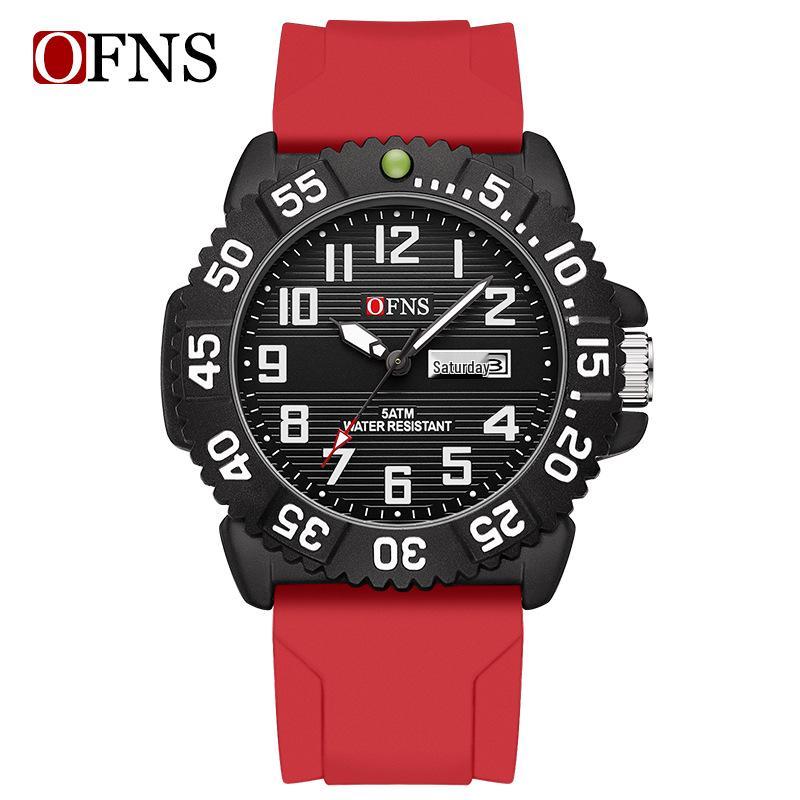 OFNS Men s Trendy Silicone Quartz Watch with Double Calendar