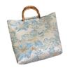 Bamboo Joint Canvas Tote Bag Zipper Closure Embroidered Design Chinese Style Bag Flower Pattern Large Capacity Jacquard Handbag