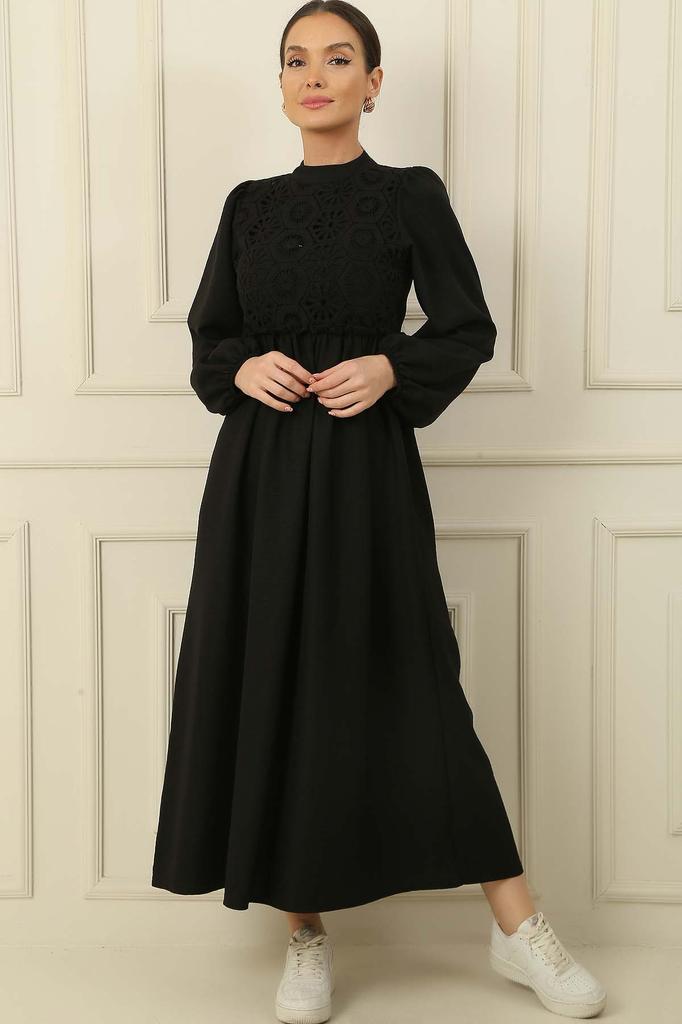 Laced Linen Effect Long Dress