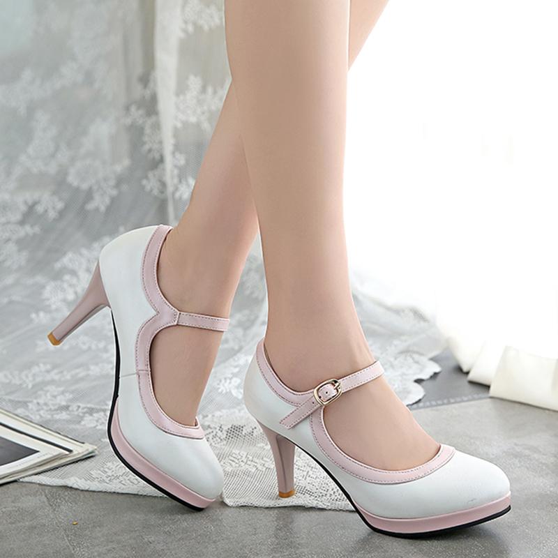 Chaussures simples à talons hauts pour femmes, chaussures de printemps et d'automne à plateforme imperméable à talons épais, grande taille, chaussures basses à bouche peu profonde