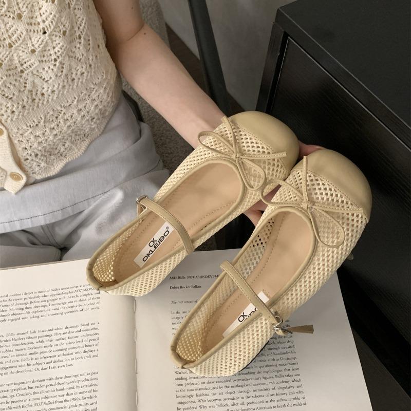 NEW  Korean Style 2025 New Hollow Out Spring Summer Fashionable Adult Casual Shoes Bow Design Flat Bottom Single Shoes
