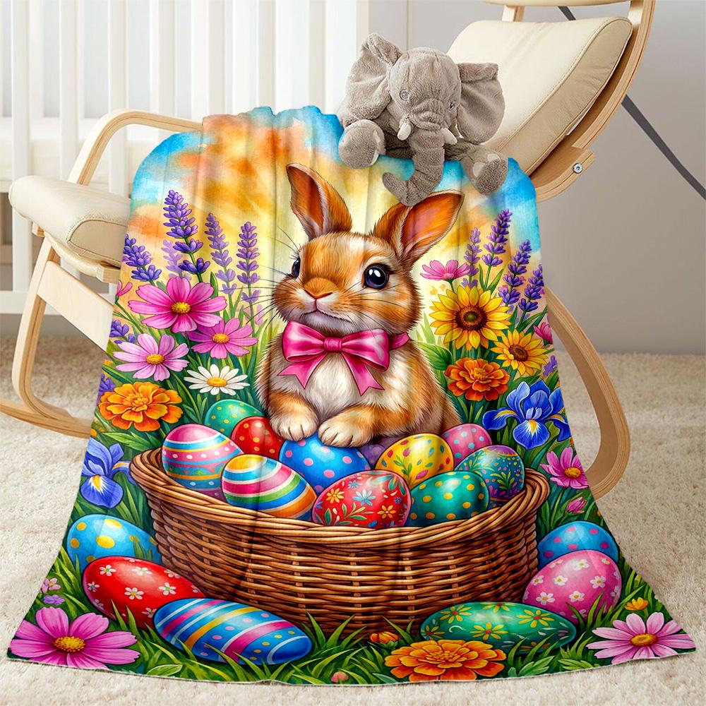 Easter Eggs And Bunnies Blanket,Suitable for Sofas, Offices, Travel, Living Rooms, Gifts To Relatives and Friends, Blanket,Suitable for All Seasons.