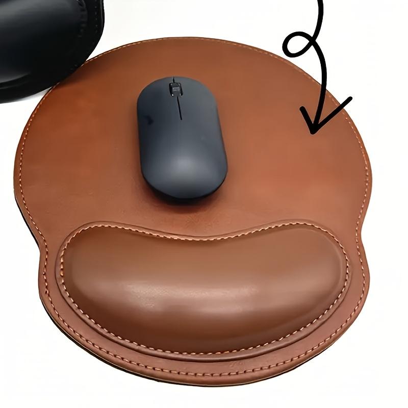1PC Ergonomic wrist rest faux leather gaming/office mouse pad - non-slip oval desk mat with rubber base, simple wrist rest.