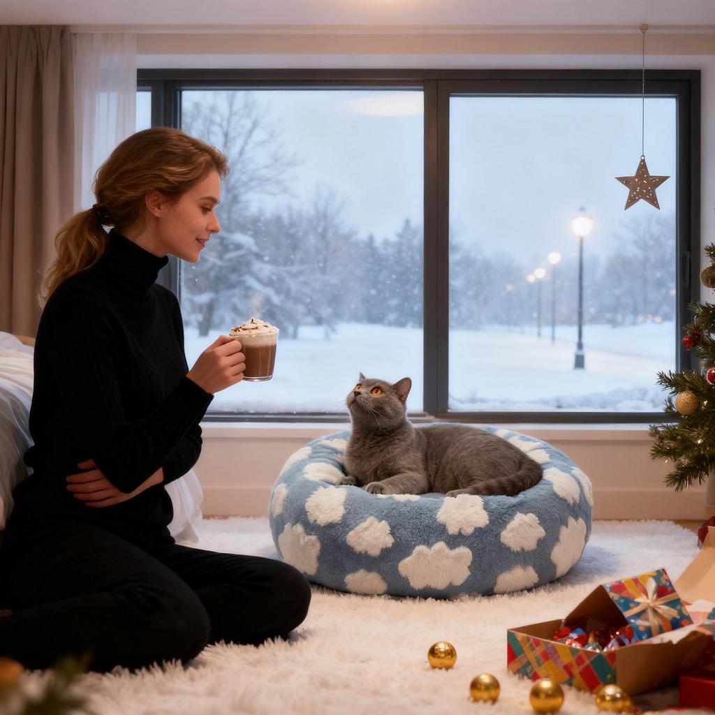 Winter Warm Cat Sleeping Cushion Soft Plush Round Cat Bed Puppy Kitten Plush Nest Pet Supplies for Indoor Home Bedroom