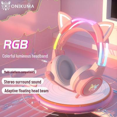 X15Pro Cat Ear Gaming Headphones: Luminous Headband, Noise-Cancelling E-Sports Audio
