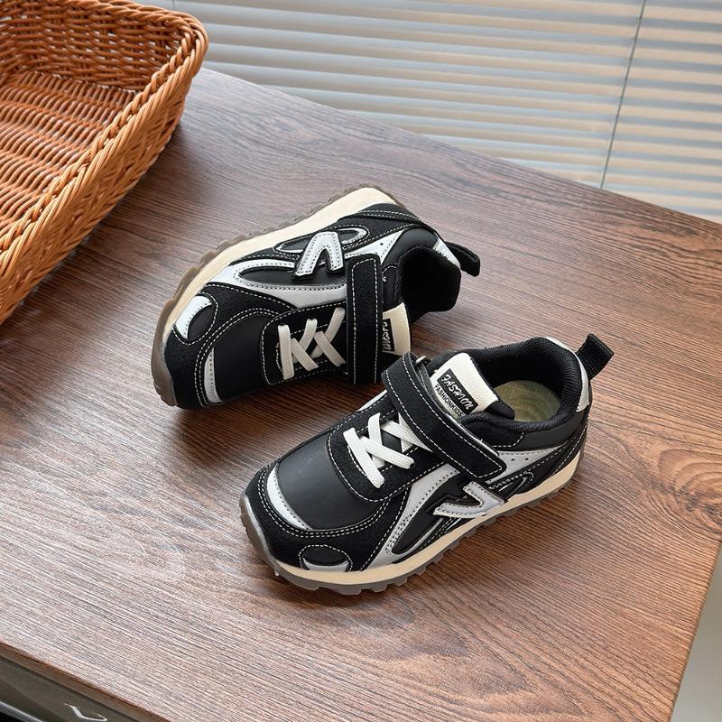 Kids Black And White Hook And Loop Sneakers Non Slip Retro Casual Shoes 26