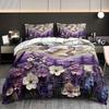 3pcs Purple 3D Floral and Butterfly Lavender Plant Duvet Cover Set - Includes 1 Duvet Cover and 2 Pillowcases