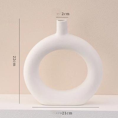 Nordic Ceramic Vase Circular Hollow Donuts Flower Pot Home Living Room Decoration Accessories Interior Office Desktop Decor Gift