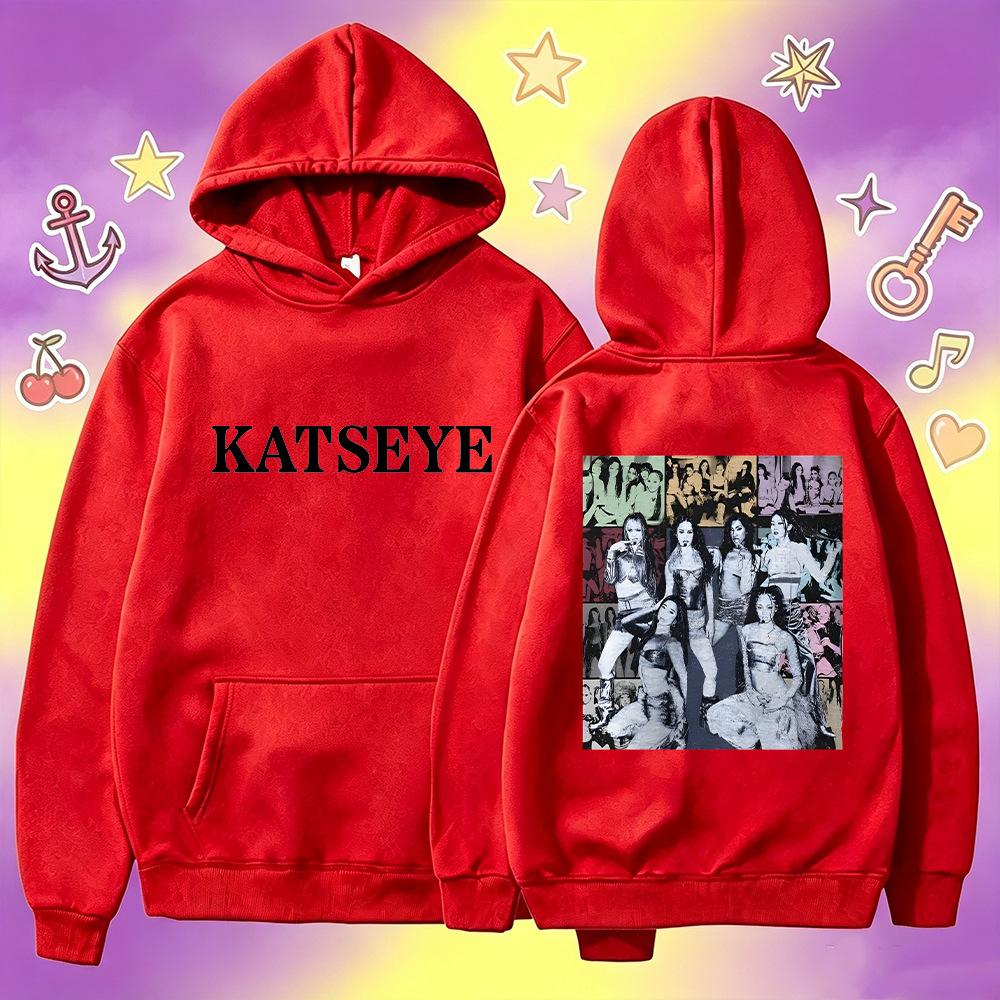 Katseye Retro Collage Print Hoodie for Women Oversized Long Sleeve Pullover Sweatshirt 60810-6