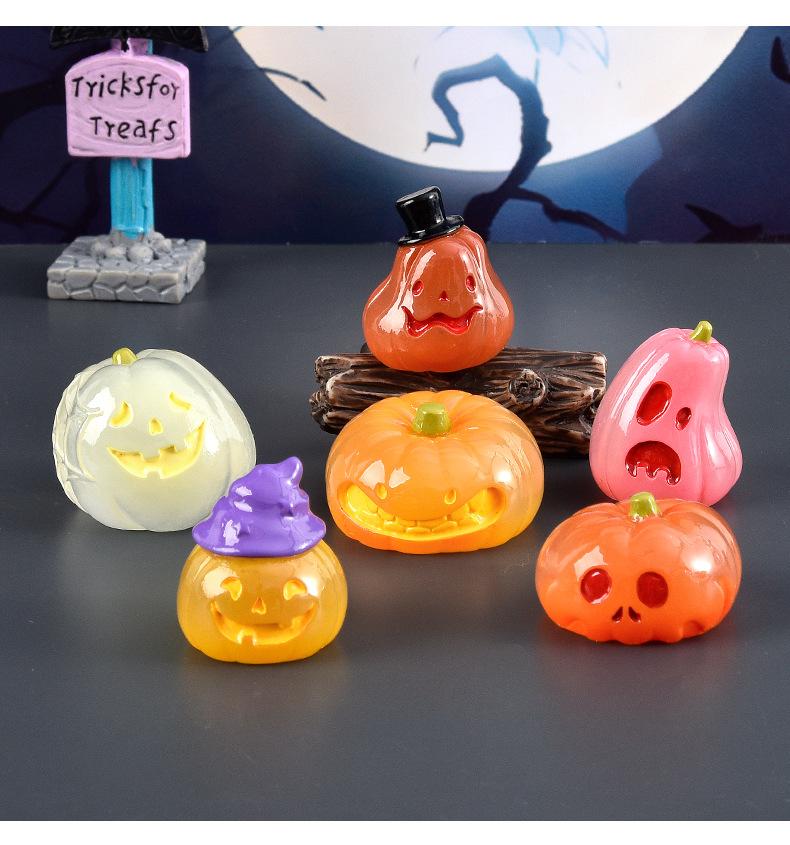 10/20/50Pcs Halloween 3D Luminous Pumpkin At Night Action Figure Mini Micro Landscape Miniatures Halloween Decoration Gifts