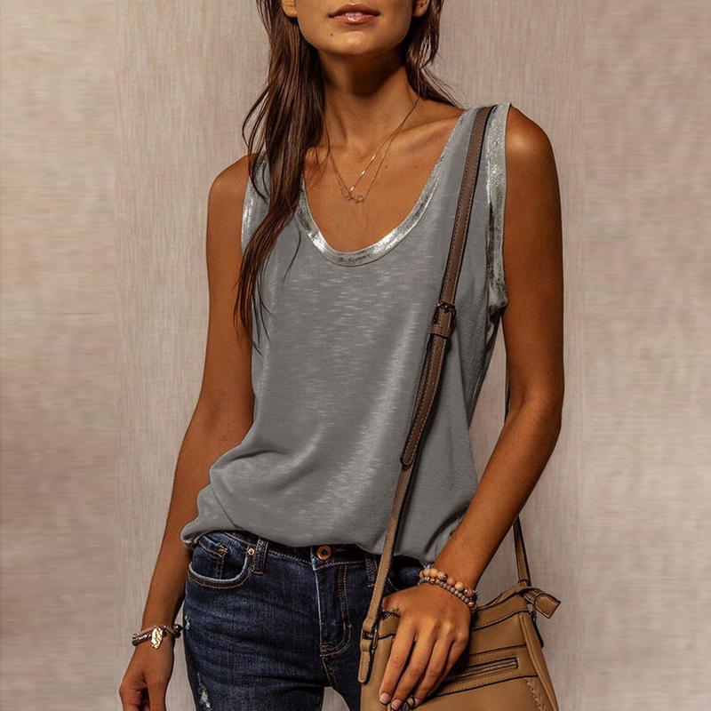 2023 Summer Contrast Stitching Women Tank Tops O Neck Sleeveless Shirt Women's Top Elegant Clothes Summer Loose Women's Vest