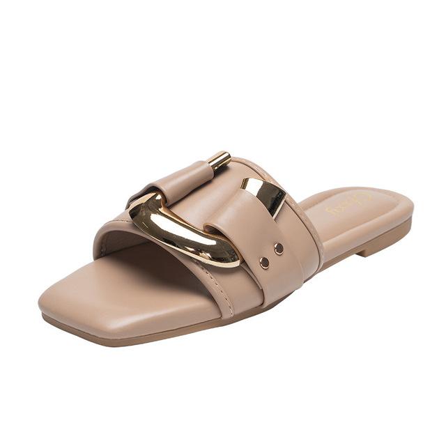 Women Slipper Temperament Square Fead U Buckle Sandals Slippers Female Open Toe Fashion Outdoor Woman Shoes Flats Leisure