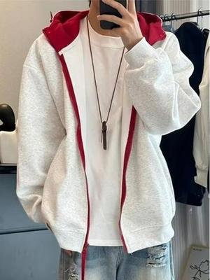 LOGO Unisex Color-Block Zip-Up Hoodie: Trendy Autumn Casual Jacket