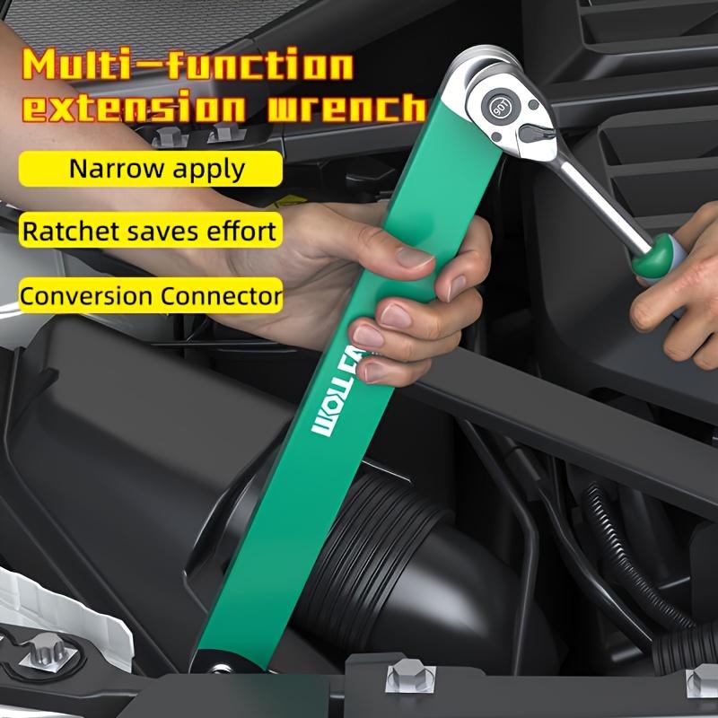 Multi-Functional Extension Wrench, 39cm/15.35inch, Ratchet Conversion, Narrow Extension, Quick Release Socket, Universal Tool for Car Maintenance