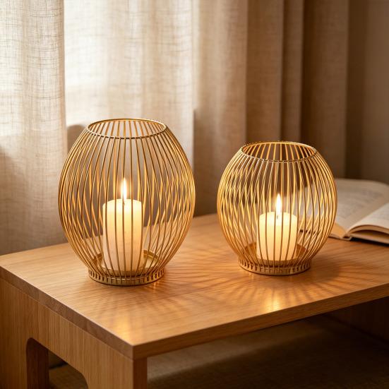 Metal Wire Cage Pillar Candle Holder Vintage Hollow Out Tea Light Holder for Fireplace Mantel Table Centerpiece