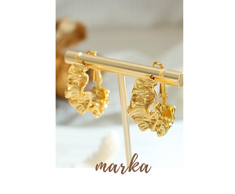 Geometric Pleated Texture Gold-Plated Titanium Earrings