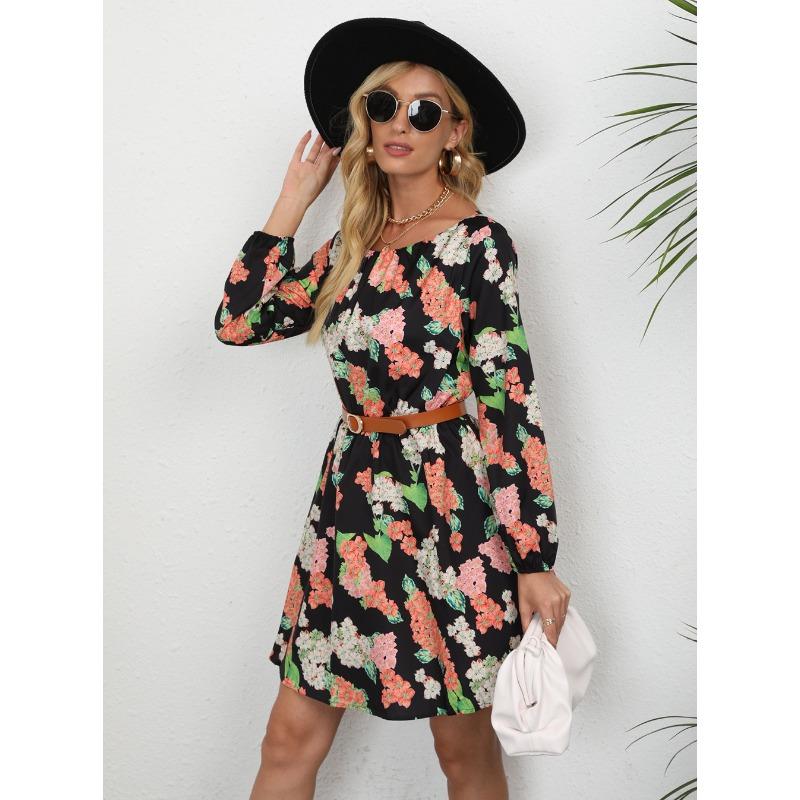 

Осеннее женское платье с принтом на талии и круглым вырезом, длинными рукавами 2XL оранжевый