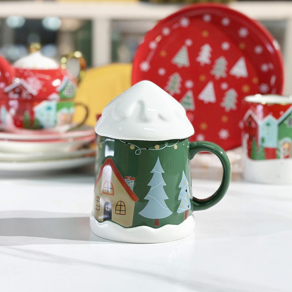 2024 Tasse en Céramique de Noël Mignonne Tasse Cadeau de Noël Tasse à Eau Domestique Tasse de Bureau avec Couvercle
