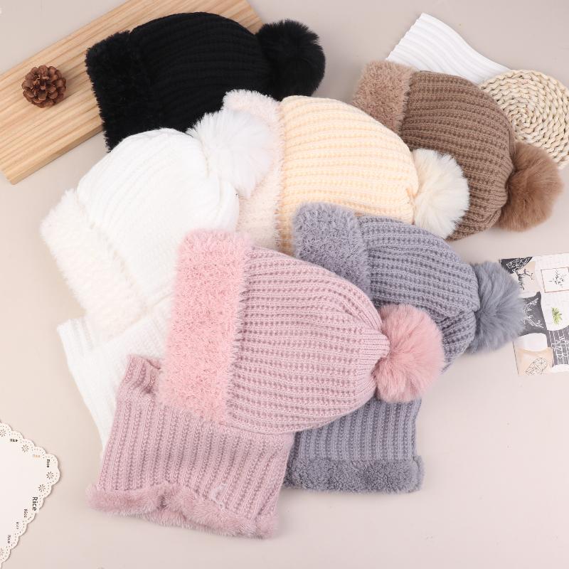 Women Hooded Cap Winter Knitted Balaclava Hat Ear Protection Fluffy Hat Lady Mask Neck Integrated Warmth Cover Hat