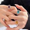 Vintage Sweet Design Colorful Opal Rings for Women Exaggerated Metal Geometric Round Gem Open Rings Aesthetic Jewelry Gift