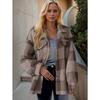 Ladies' Plush Fleece Winter Coat - Grid High Stretch Coat, Middle Eastern Elegant Collection, Machine Washable for Autumn and Winter