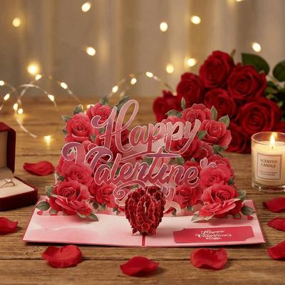 New Romantic Theme 3D Rose Card Flower Design 3D Anniversary Card Pop-Up Mechanism Gift Cards Valentines Day