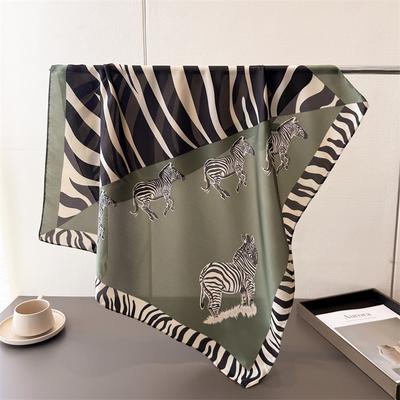 Contrast Color Zebra Printing Simulation Silk Scarf Square Scarf High-End Shawl Versatile Neck Small Square Scarf Headscarf Scarf Women