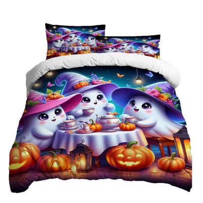 Conjunto de Cama de Três Peças de Halloween Capa de Edredom Fronha Tecido Escovado Espessado