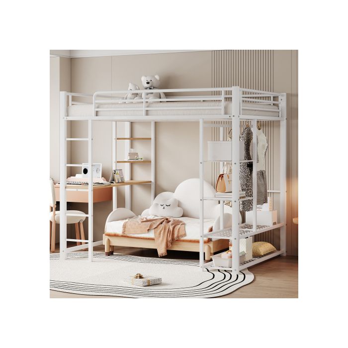 Lit superposé en métal - 140x200 cm - Avec table de travail - Design contemporain - Résistant et durable