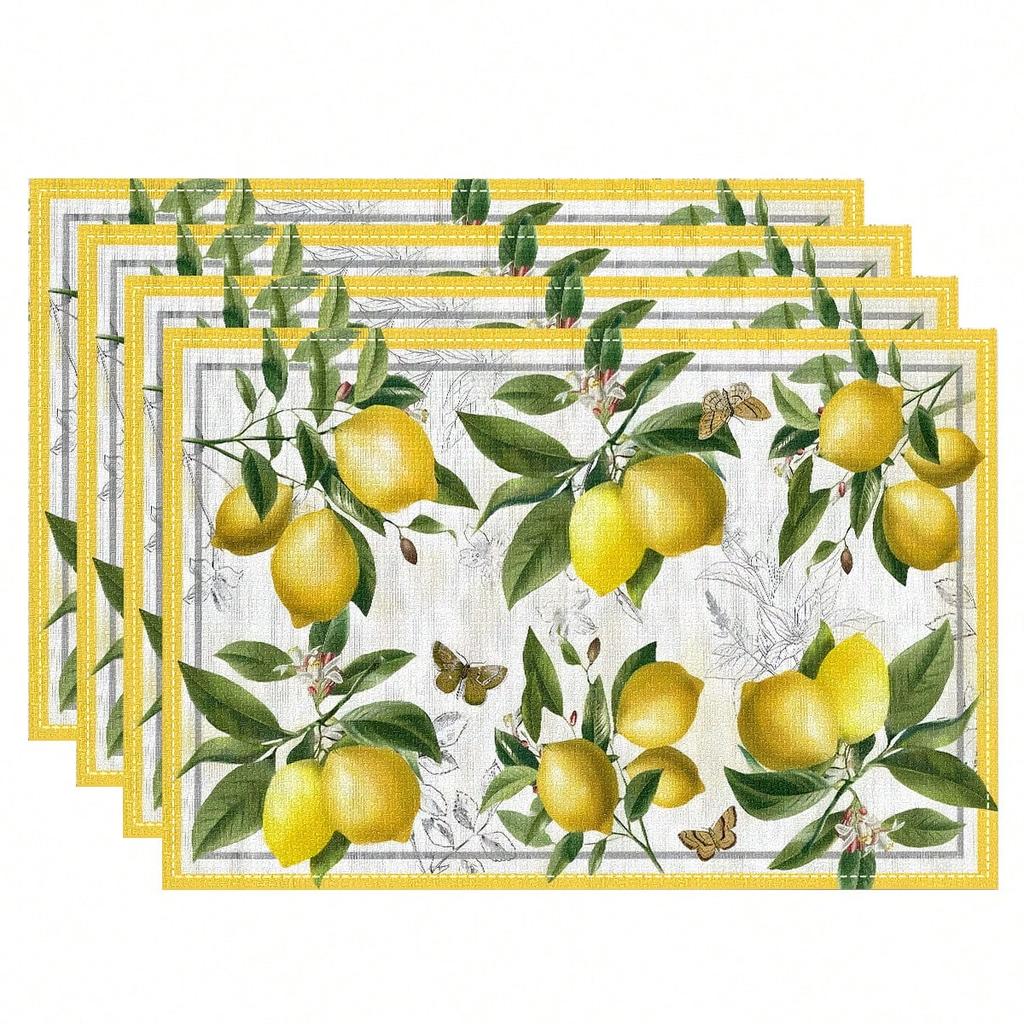 Retro Zitronenmuster Leinen Platzsets Geeignet für Esstisch Moderne Stil Matten Platzset Küche Esstisch Matte Party Dekoration