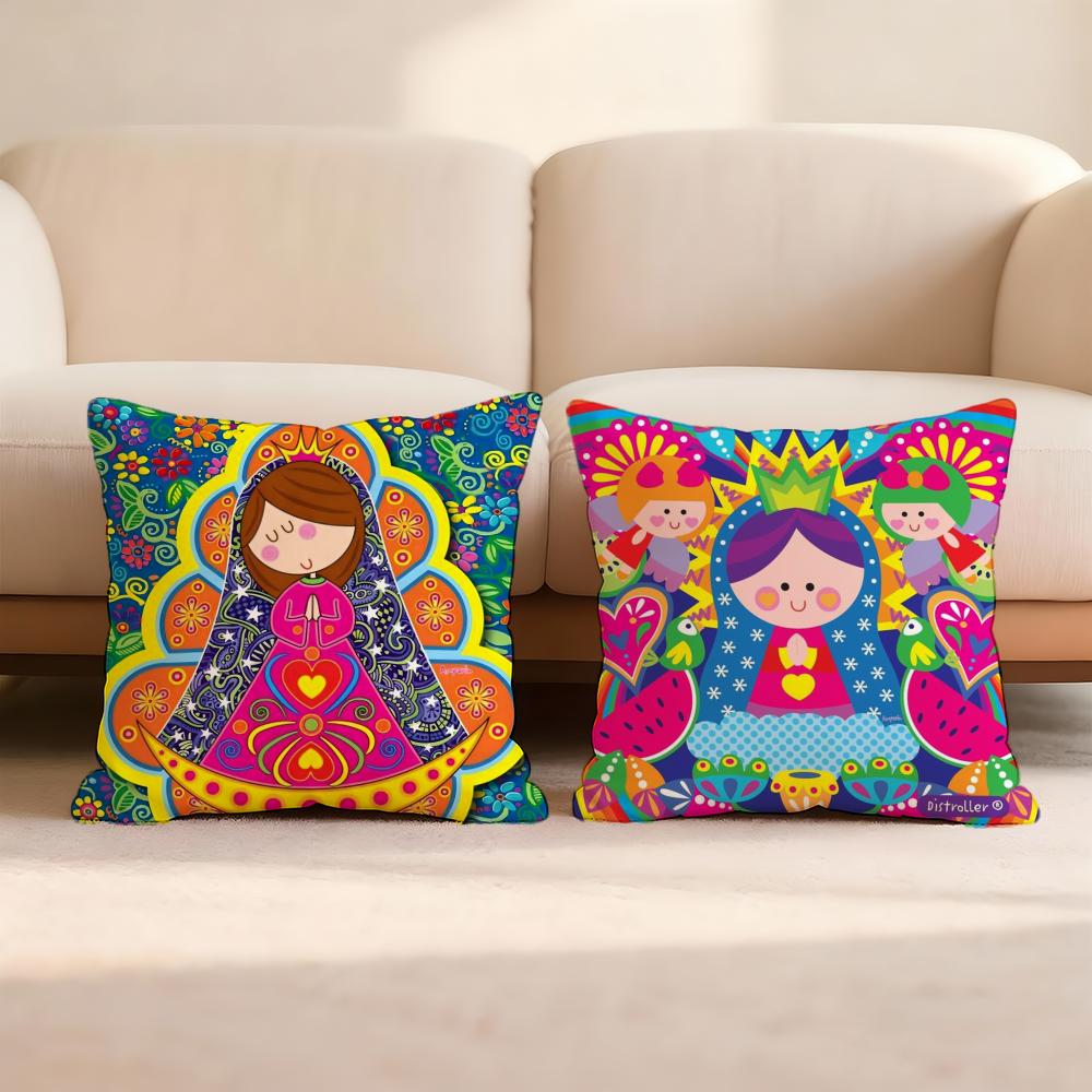 Cartoon Virgin Mary Art Cushion Cover Home & Car Multi-Scene Pillow Cover - Reversible, Soft & Durable for Daily Use