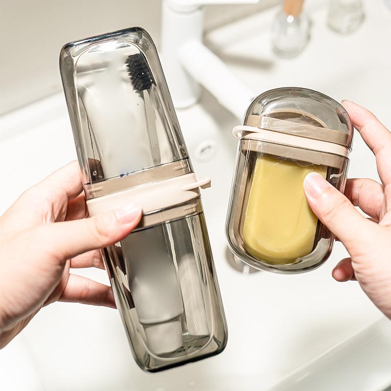 2Pcs/Set Portable Soap Holder Toothbrush Case Durable Plastic Travel Essentials Toiletry Set Easy-Clean Gym Bathroom Accessories