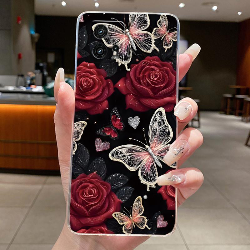 Do etui Motorola Moto G72 Case G 72 Wzór kwiatowy Przezroczysty Miękki Silikonowy Tył Funda Zderzak Do Moto G72 MotoG72 Etui na Telefon Coque