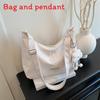 Simple Solid Color Letter Decoration Women Casual Shoulder Bag With Pendant For Daily Use