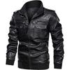 Faux Leather Jacket Men's Winter Faux Leather Jacket Men's Stand Collar Casual Jacket Windbreaker Men's Clothing Black