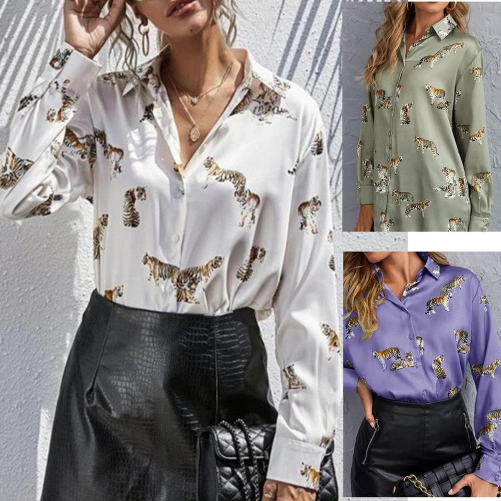 2026 Women's Loose Fit Printed V-Neck Long-Sleeved Shirt