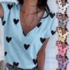 Women V-neck  Heart Printed Short Sleeve T Shirts Soft Casual Funny Tees