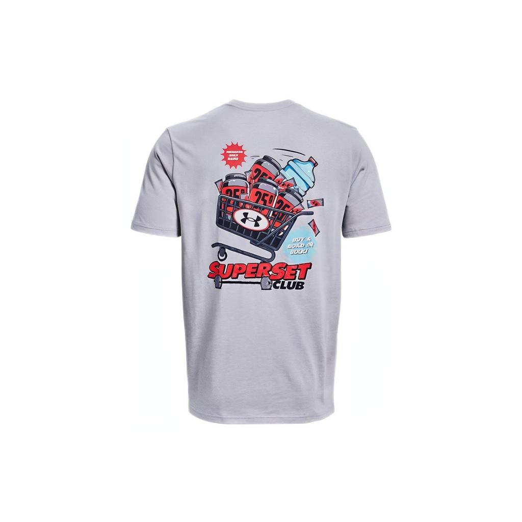 Under Armour Solid Color Printed Training Loose Fit Crew Neck Short Sleeve T-Shirt Men Tops Gray 1373996-011