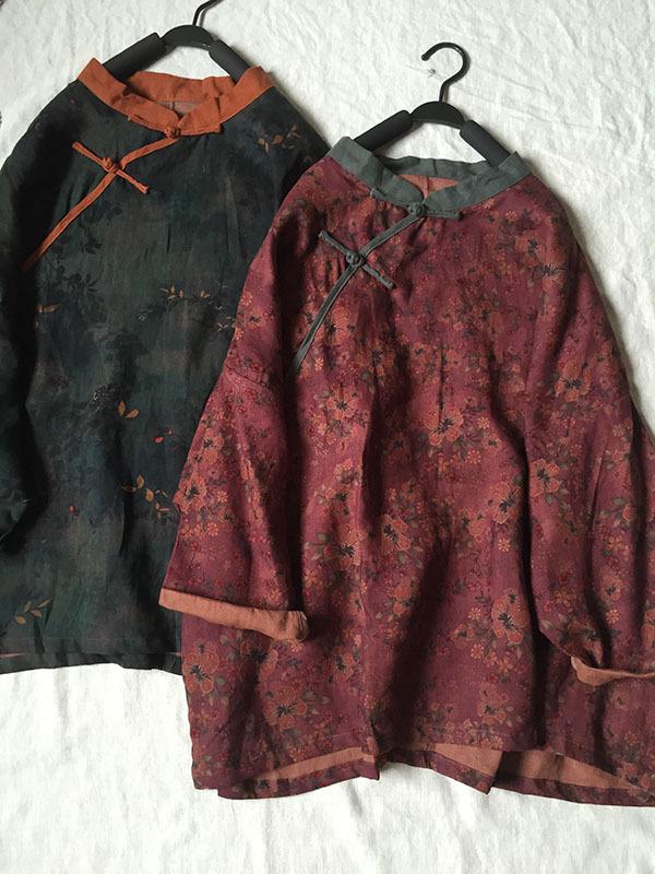 2026 Spring Floral Linen Retro Frog Button Short Jacket