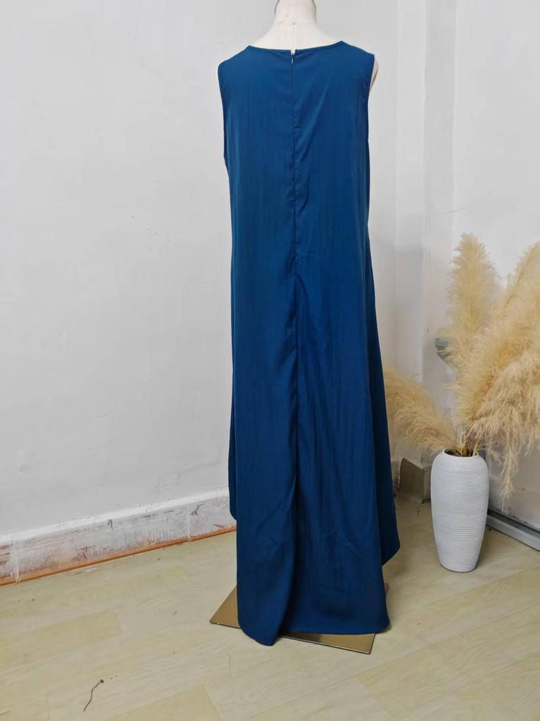 2026 Summer Women's Solid Color Sleeveless Loose Casual Dress with Irregular Hem