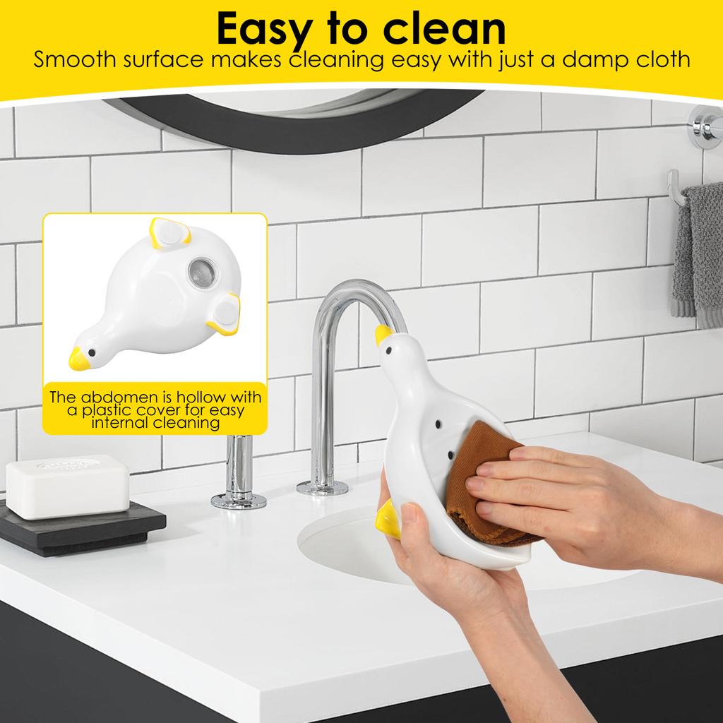 2 Pcs Ceramic Soap Dish Duck/Cat Shape Soap Dish Holder with Self Draining Design Cute Ceramic Soap Tray for Bathroom Kitchen