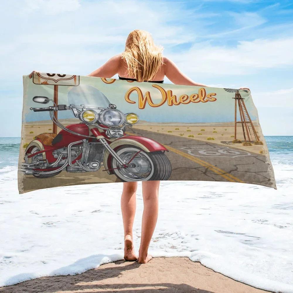 Telo da Spiaggia Trendy con Stampa Stile Motociclista, Asciugatura Rapida Super Assorbente per Uomini, Viaggi all'Aperto, Spiaggia, Uso Quotidiano