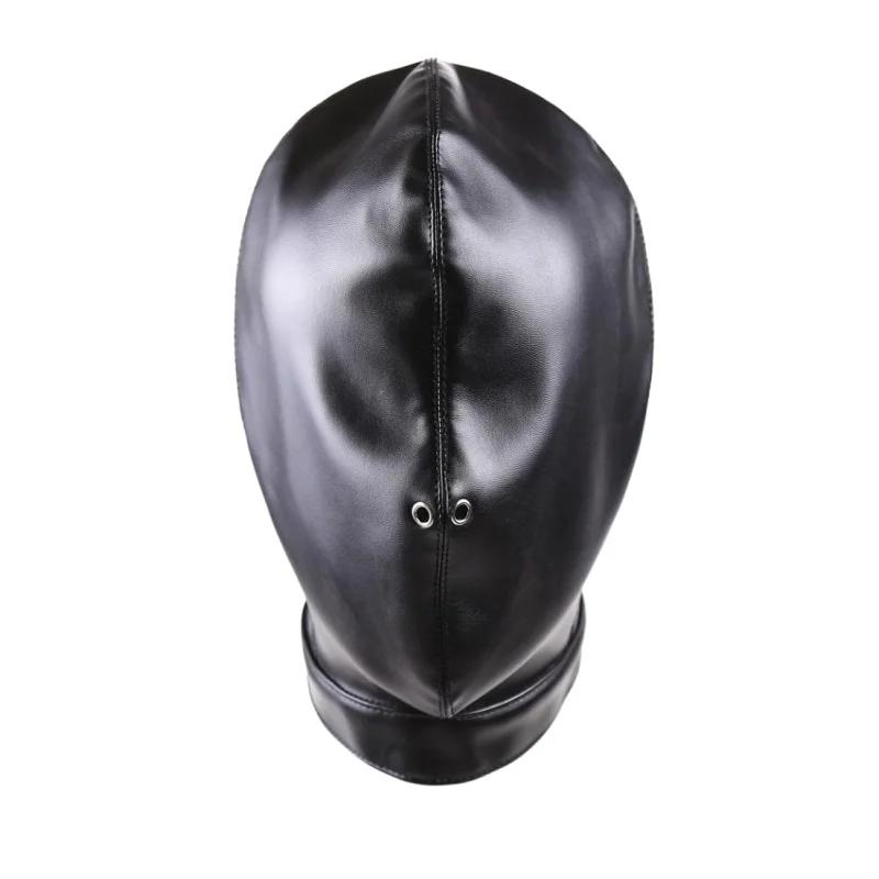Unisex Donna Uomo Cosplay Maschera Facciale Halloween Sexy PU Pelle Coulisse Maschere Complete Cappuccio per Gioco di Ruolo Costume Copricapo