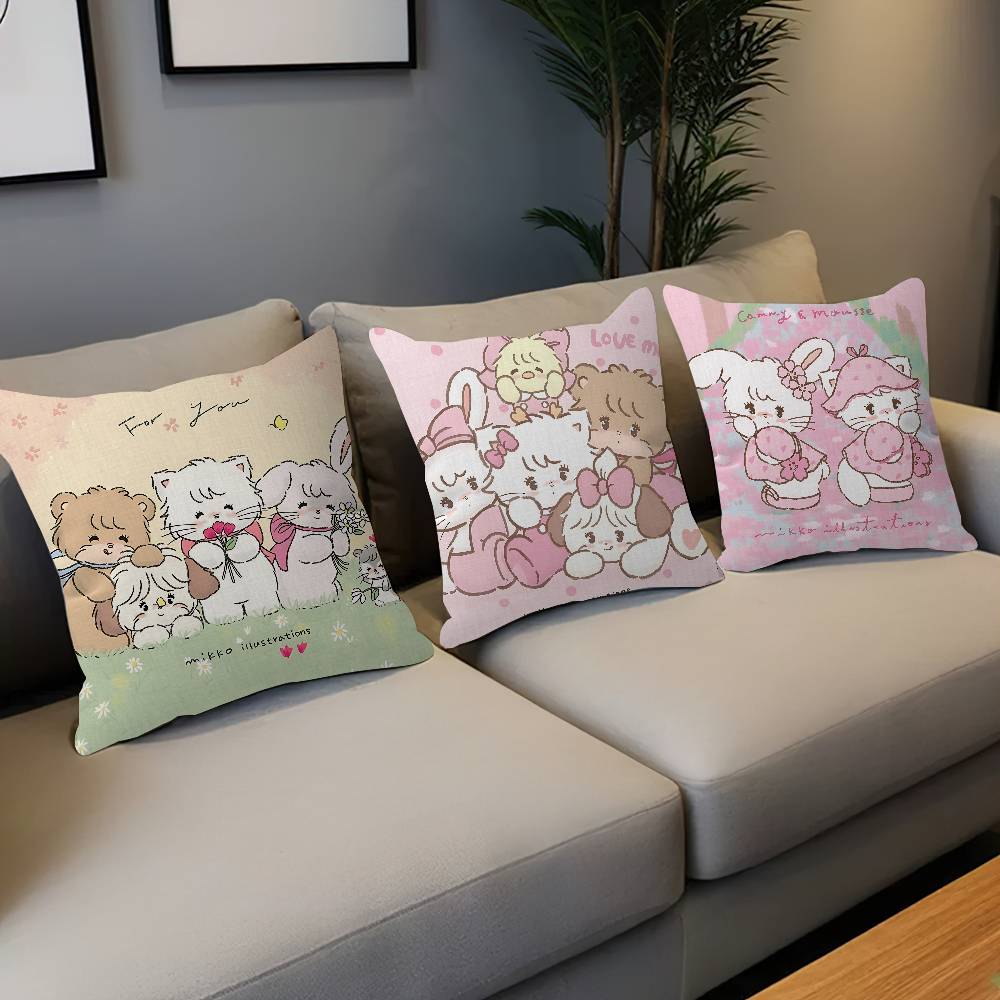 M-Mikko Illustrations Pillow Covers Cartoon Sofa Decorative Home Double-Sided Printing Short Plush Cute Cushion Cover