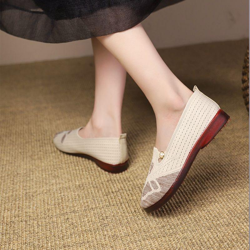 Cloth Shoes Women's Breathable Hollow Mother Mesh Shoes Non-slip Casual Shoes Summer and Autumn New Models