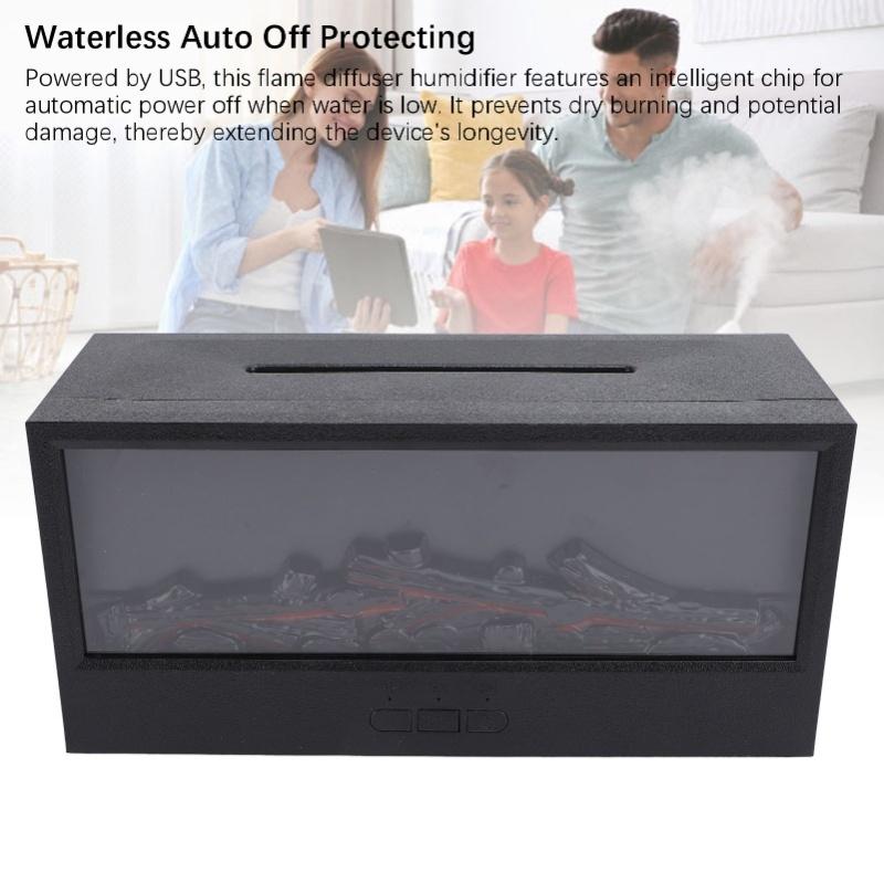 3D Flame Fireplace Essential Oil Diffuser 150ml Colorful Flame Light USB Quiet Aromatherapy Diffuser Humidifier With Timer